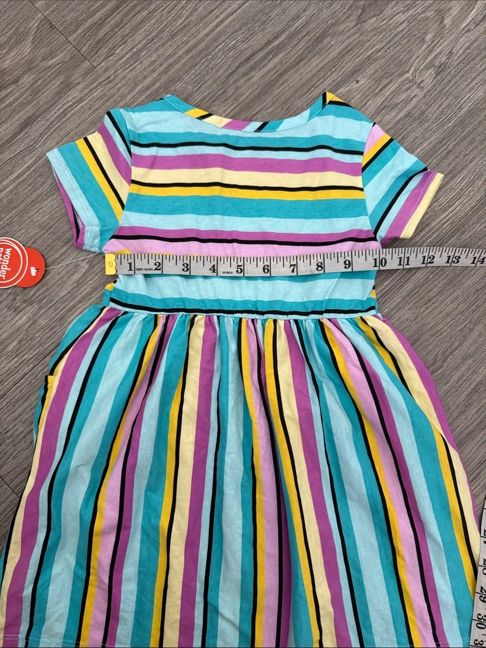 wonder nation Striped Short-Sleeve Dress in Aqua, Yellow, Purple, Black & Pink